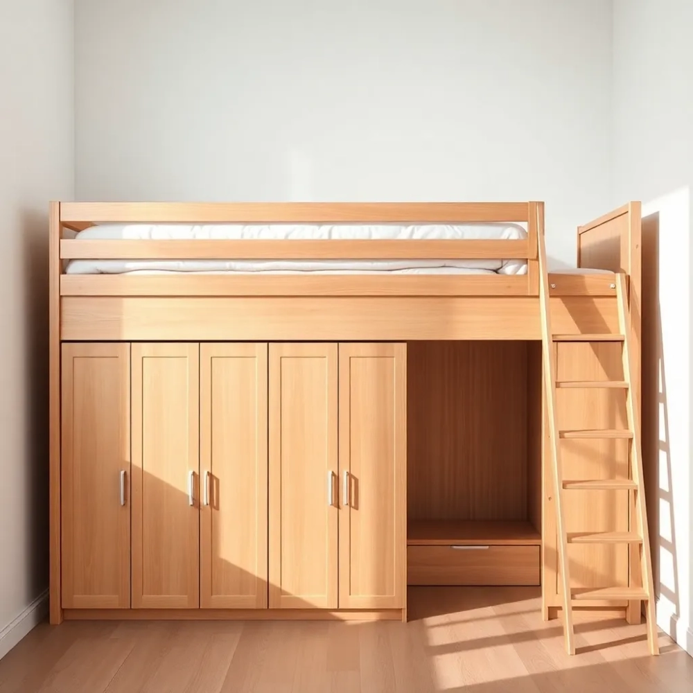 Łóżko z antresola i szafą