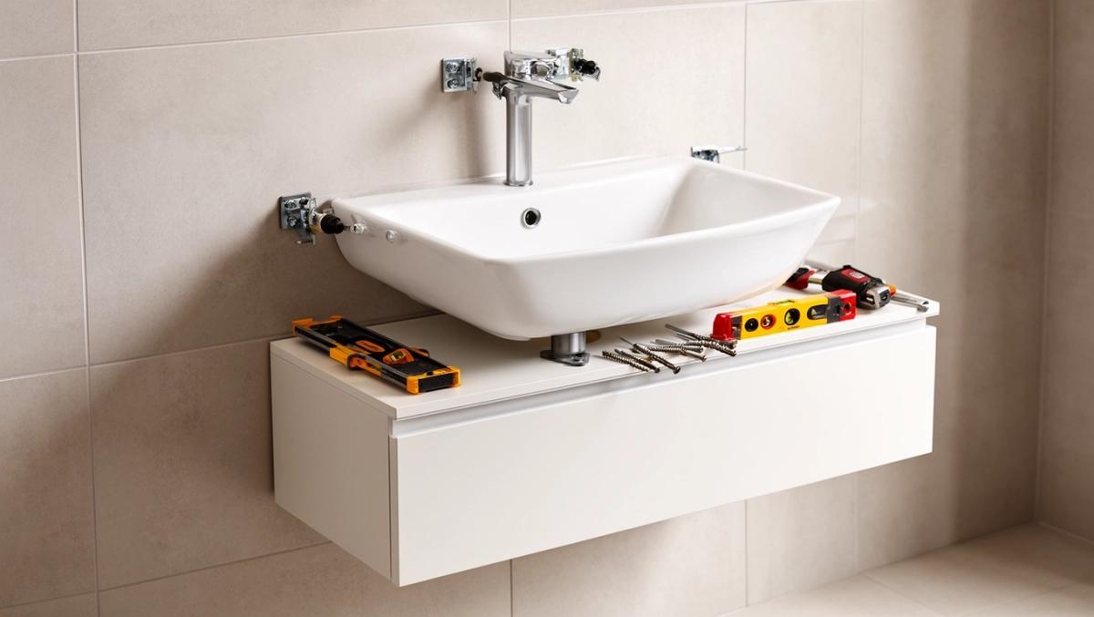 Montaż umywalki z szafką wiszącą