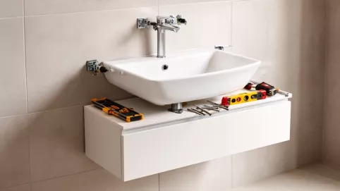 Montaż umywalki z szafką wiszącą