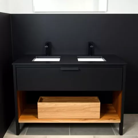 Szafka łazienkowa czarna z drewnem