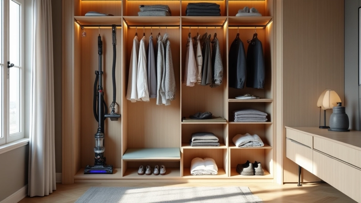 Szafa z miejscem na odkurzacz i deskę do prasowania