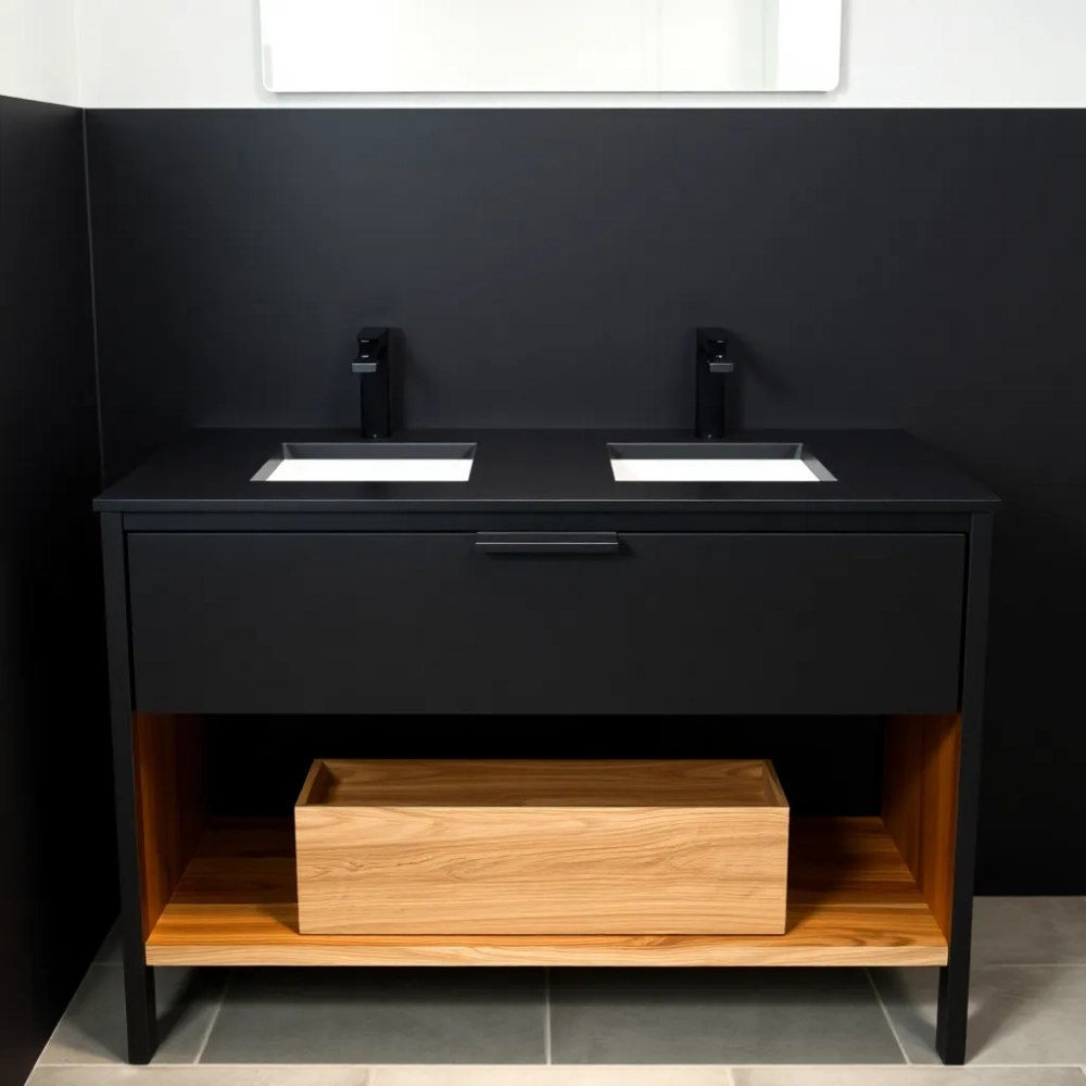 Szafka łazienkowa czarna z drewnem